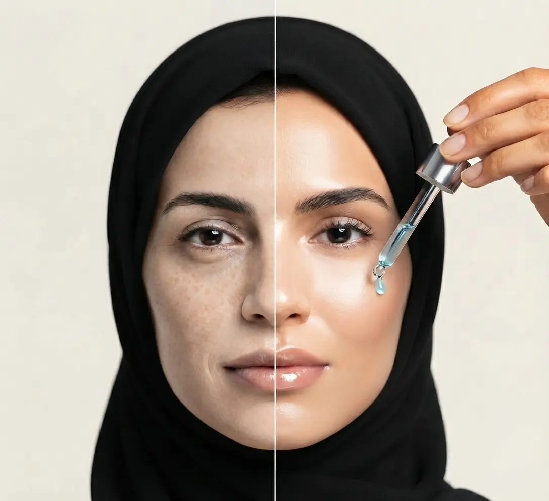 مقارنة بين البشرة قبل وبعد استخدام سيروم هويجي